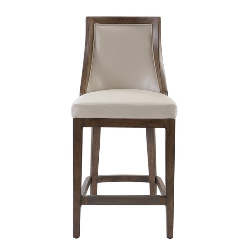 Uttermost Purcell Wood and Faux Leather Counter Stool in Cappuccino