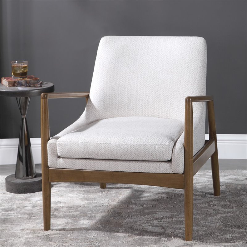 Uttermost Bev Farmhouse Wood and Fabric Accent Chair in White/Taupe