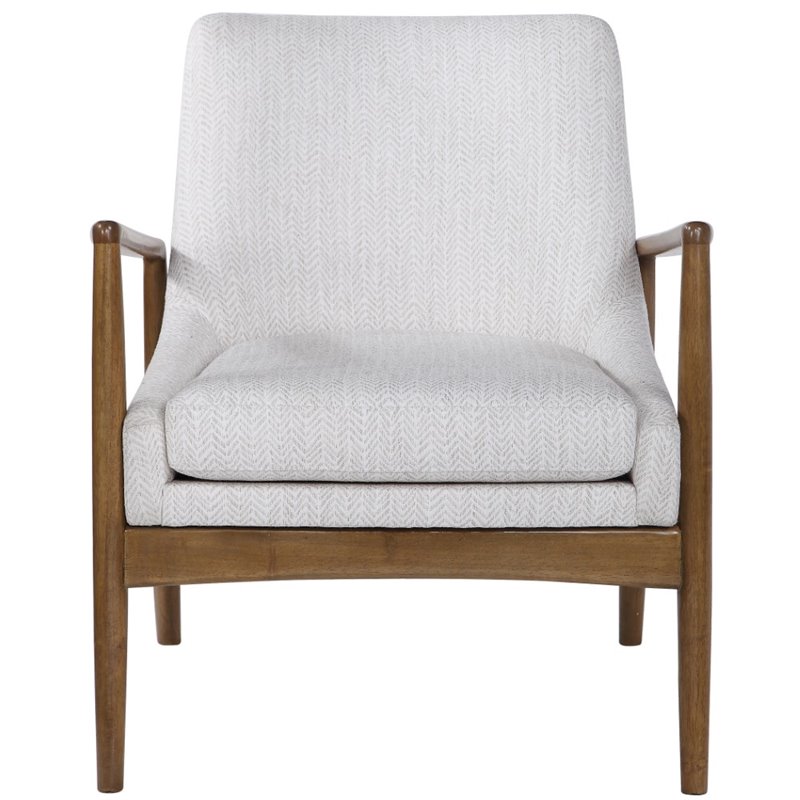 Uttermost Bev Farmhouse Wood and Fabric Accent Chair in White/Taupe
