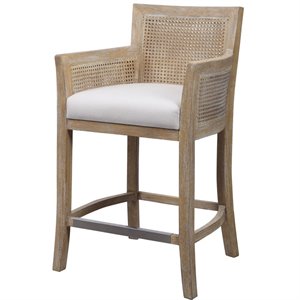 Uttermost Encore Wood Rattan and Fabric Counter Stool in Off White
