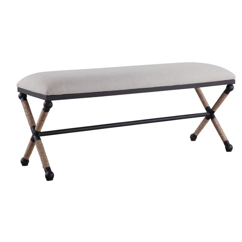 Uttermost Firth Coastal Iron MDF and Fabric Bench in Oatmeal Beige