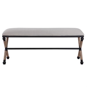 uttermost firth upholstered iron bench in oatmeal