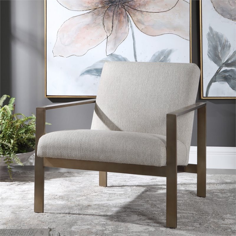 Uttermost Wills Wood Stainless Steel and Fabric Accent Chair in Antique Brass