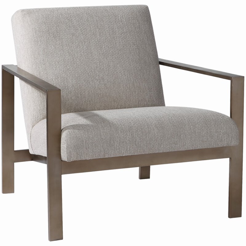 Uttermost Wills Wood Stainless Steel and Fabric Accent Chair in Antique Brass