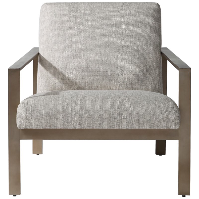 Uttermost Wills Wood Stainless Steel and Fabric Accent Chair in Antique Brass