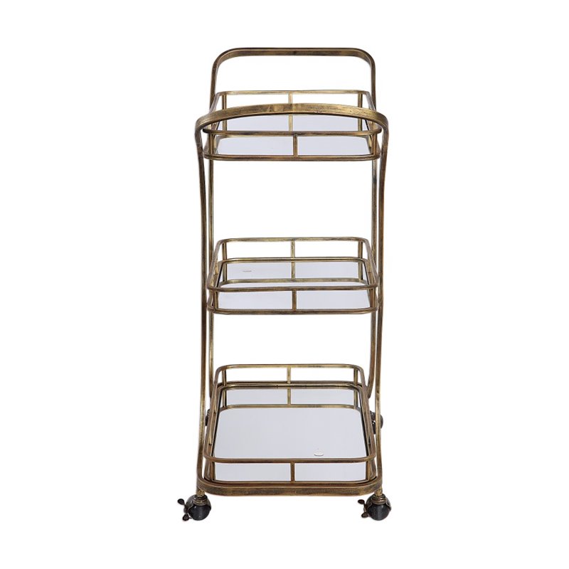 Uttermost Stassi Transitional Glass and Iron Serving Cart in Antique Gold