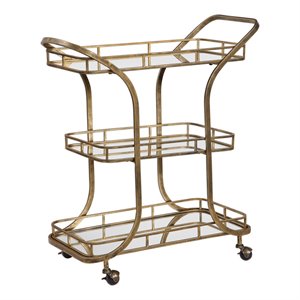 Uttermost Stassi Transitional Glass and Iron Serving Cart in Antique Gold