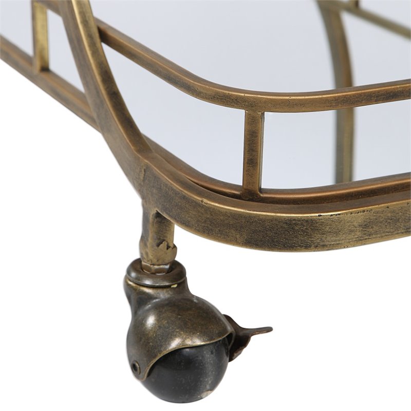 Uttermost Stassi Transitional Glass and Iron Serving Cart in Antique Gold