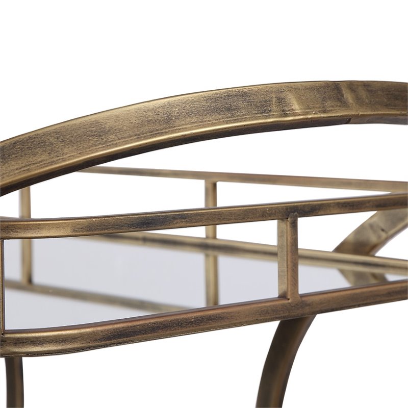 Uttermost Stassi Transitional Glass and Iron Serving Cart in Antique Gold