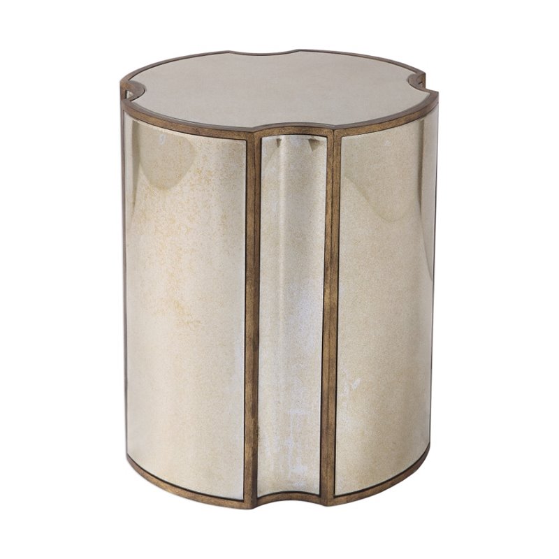 Uttermost Harlow MDF Wood Mirrored Accent Table in Antique Brass