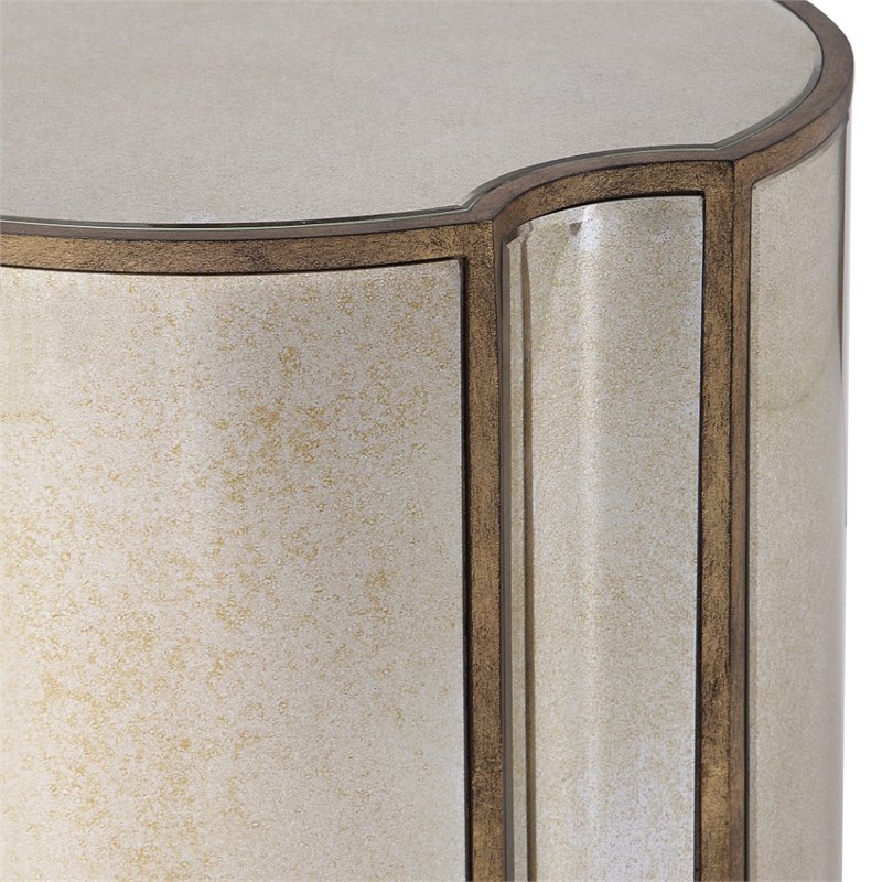 Uttermost Harlow MDF Wood Mirrored Accent Table in Antique Brass