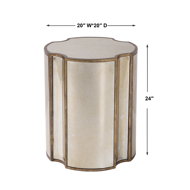 Uttermost Harlow MDF Wood Mirrored Accent Table in Antique Brass