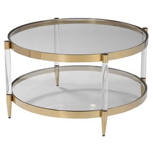 Uttermost Kellen Stainless Steel Glass and Acrylic Coffee Table in Gold