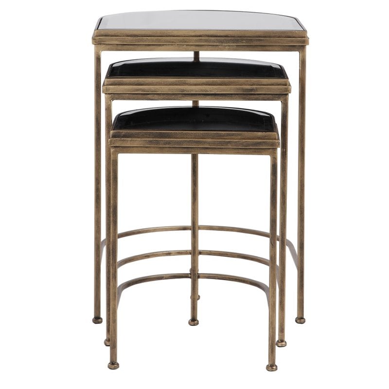 Uttermost India Contemporary Metal Nesting Tables in Antique Gold (Set of 3)