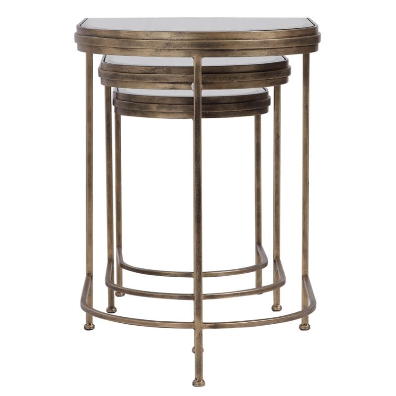 Uttermost India Contemporary Metal Nesting Tables in Antique Gold (Set of 3)
