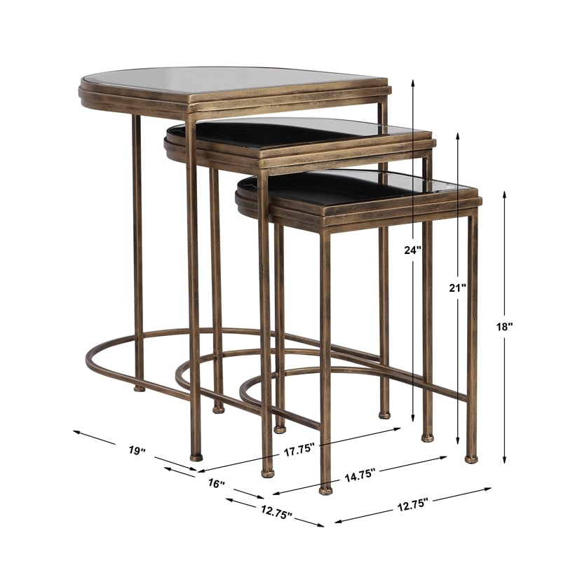 Uttermost India Contemporary Metal Nesting Tables in Antique Gold (Set of 3)