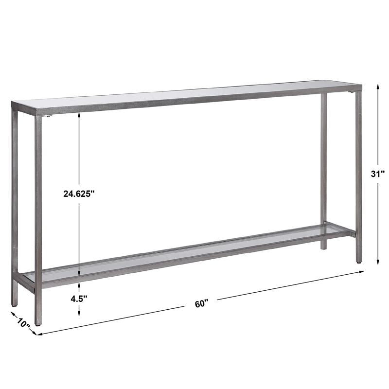 Uttermost Hayley Steel Metal and Mirror Console Table in Antique Silver