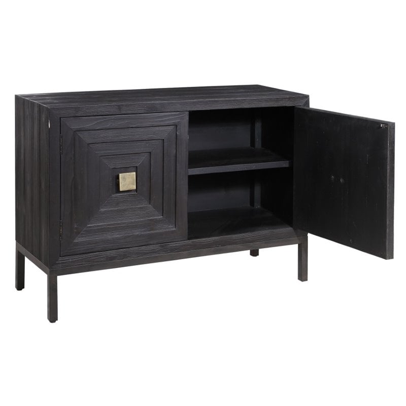 Uttermost Aiken 2-Door Contemporary Iron and Wood Cabinet in Ebony Black