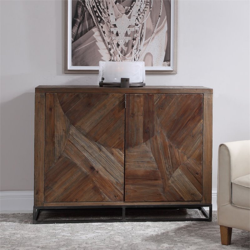 Uttermost Evros 2-Door Reclaimed Wood and Iron Sideboard in Aged Gunmetal Gray