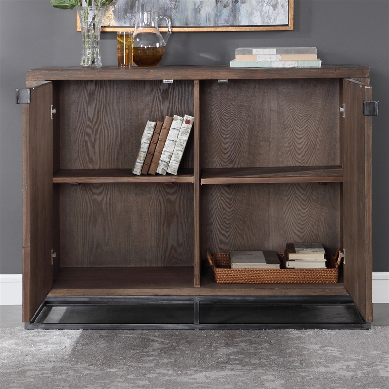 Uttermost Evros 2-Door Reclaimed Wood and Iron Sideboard in Aged Gunmetal Gray