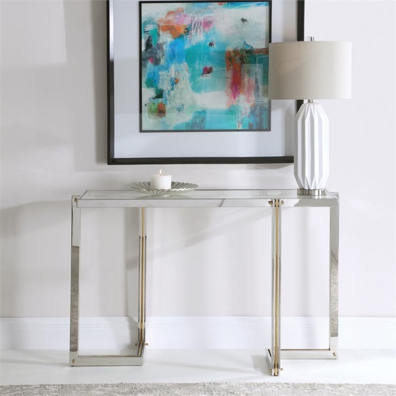 Uttermost Locke Modern Stainless Steel and Glass Console Table - Polished Nickel