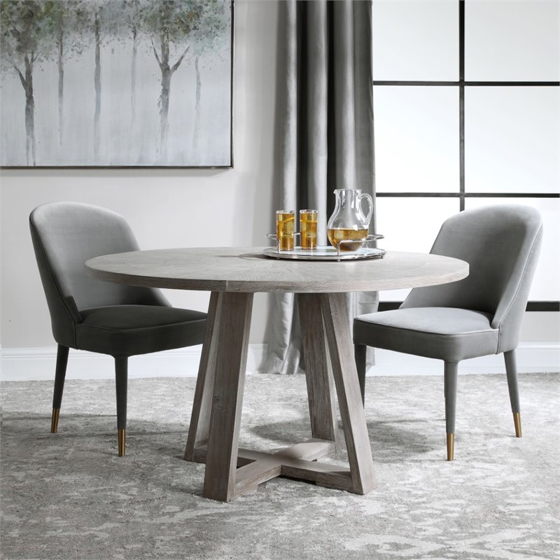 Uttermost Gidran Transitional Wood and Iron Dining Table in Soft Gray