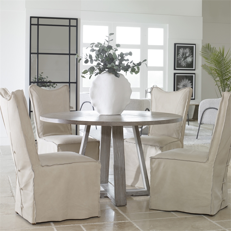 Uttermost Gidran Transitional Wood and Iron Dining Table in Soft Gray