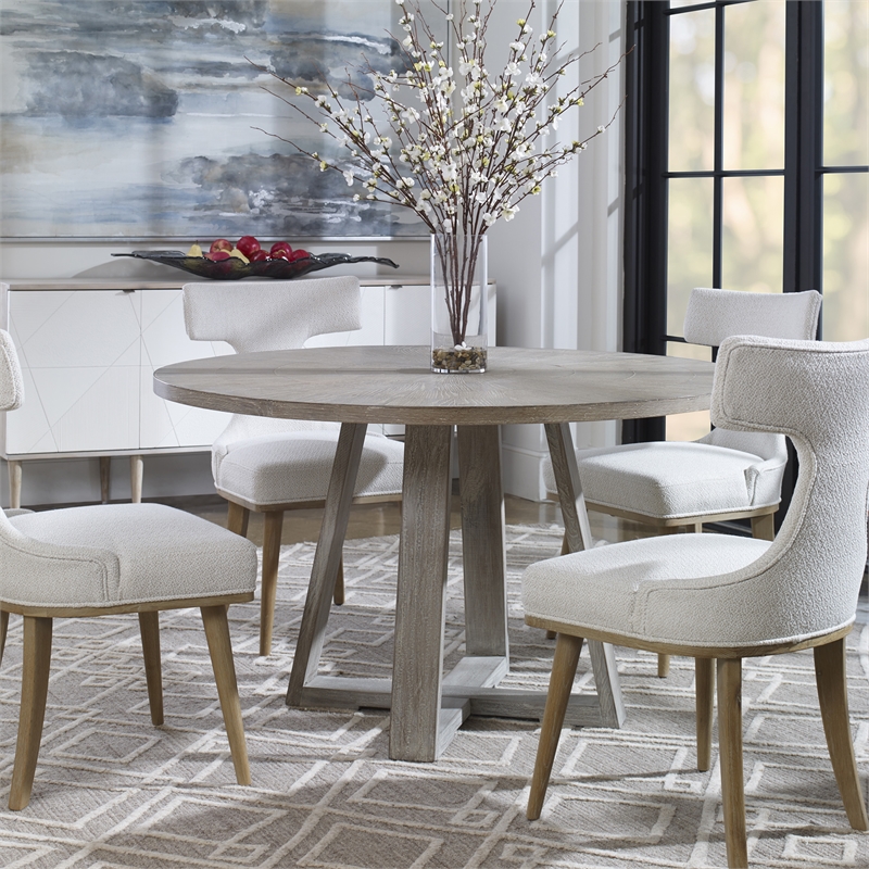 Uttermost Gidran Transitional Wood and Iron Dining Table in Soft Gray