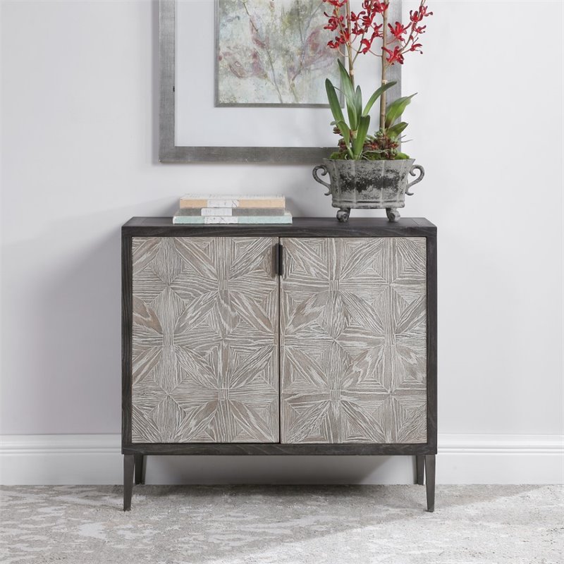 Uttermost Laurentia 2-Door Elm Wood and Iron Sideboard in Light Gray