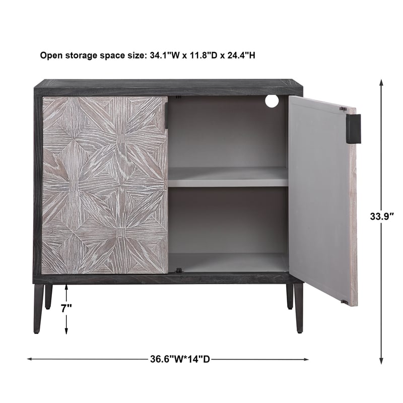 Uttermost Laurentia 2-Door Elm Wood and Iron Sideboard in Light Gray