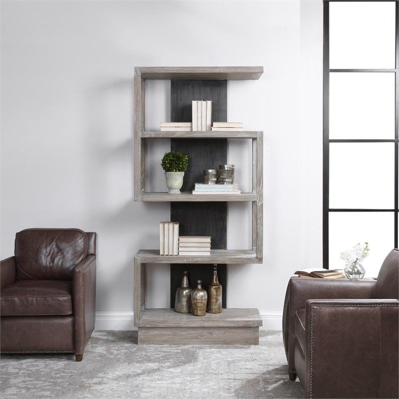 Uttermost Nicasia Modern Elm Wood Etagere in Light Gray