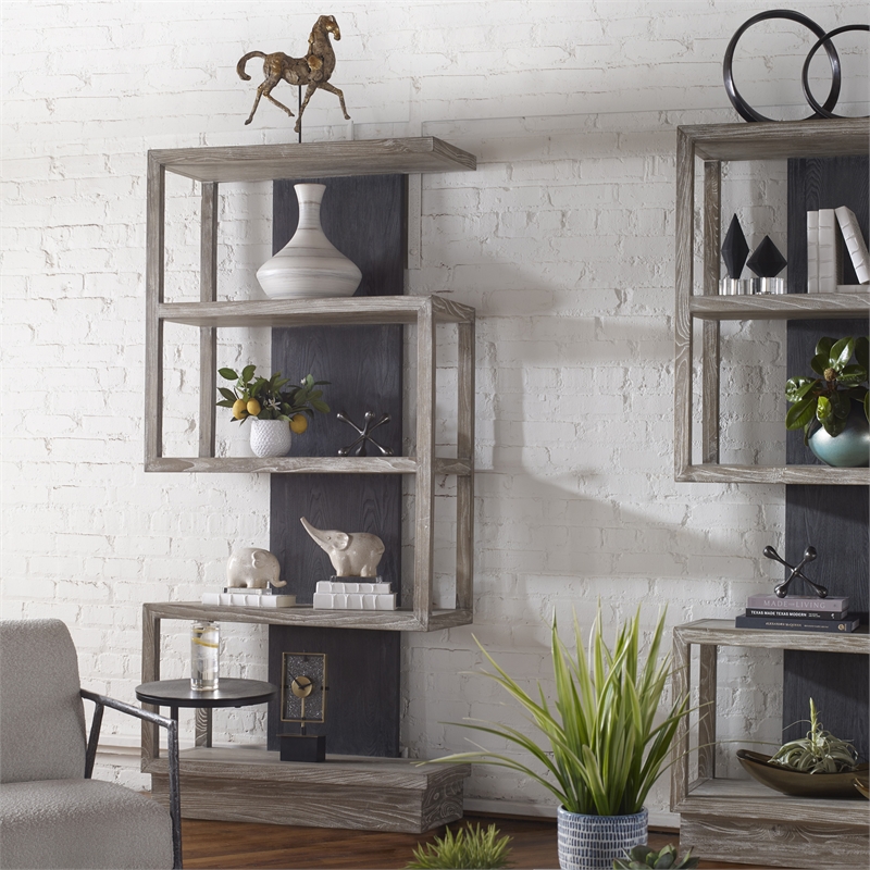 Uttermost Nicasia Modern Elm Wood Etagere in Light Gray