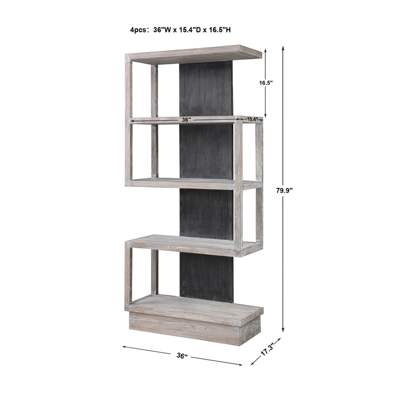 Uttermost Nicasia Modern Elm Wood Etagere in Light Gray