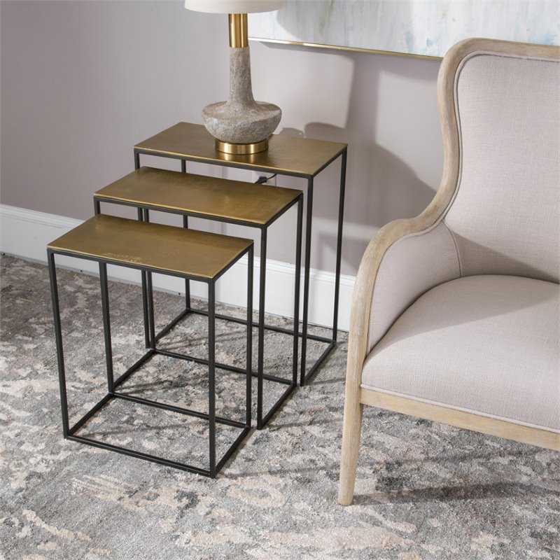 Uttermost Coreene Aluminum and Iron Nesting Tables in Antique Gold (Set of 3)