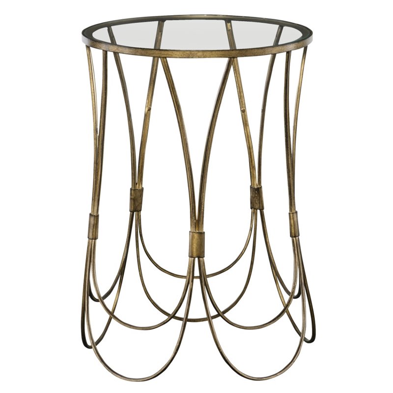 Uttermost Kalindra Traditional Iron and Glass Accent Table in Antique