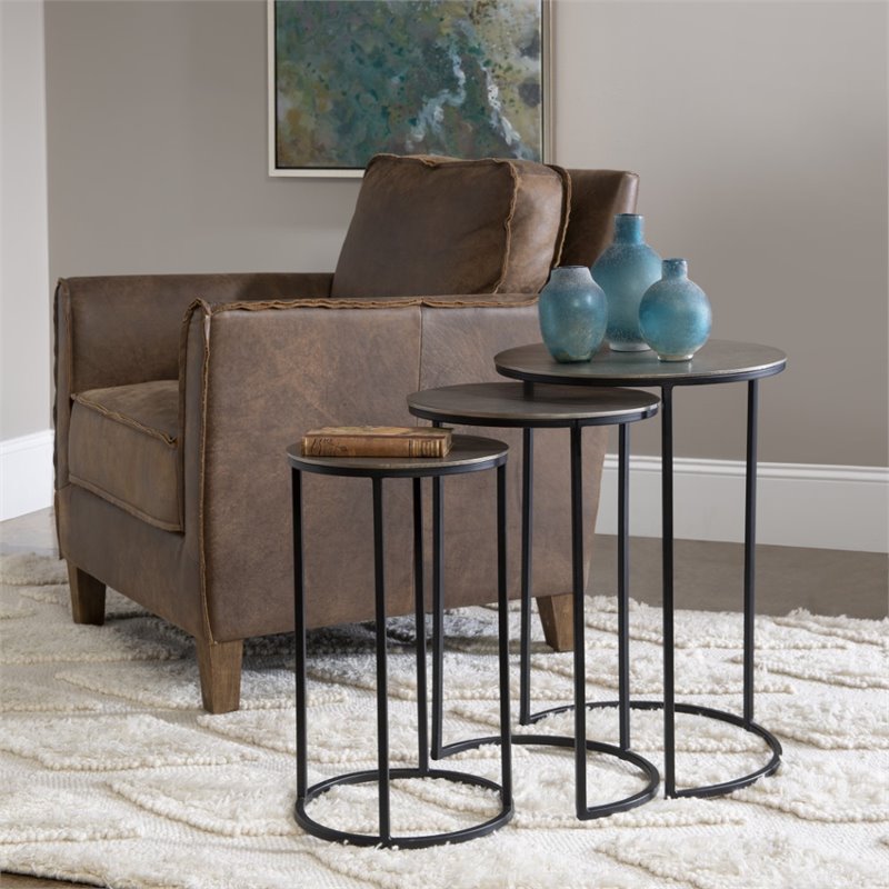 Uttermost Erik Metal and Aluminum Nesting Tables in Antique Nickel (Set of 3)
