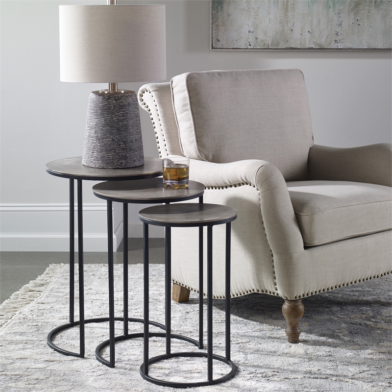 Uttermost Erik Metal and Aluminum Nesting Tables in Antique Nickel (Set of 3)