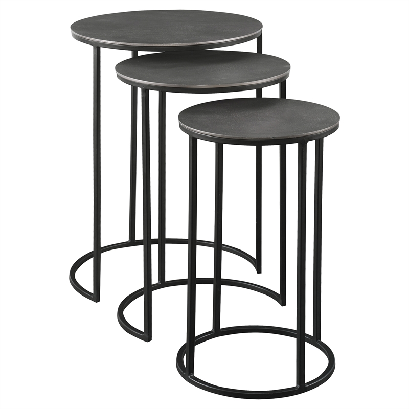 Uttermost Erik Metal and Aluminum Nesting Tables in Antique Nickel (Set of 3)