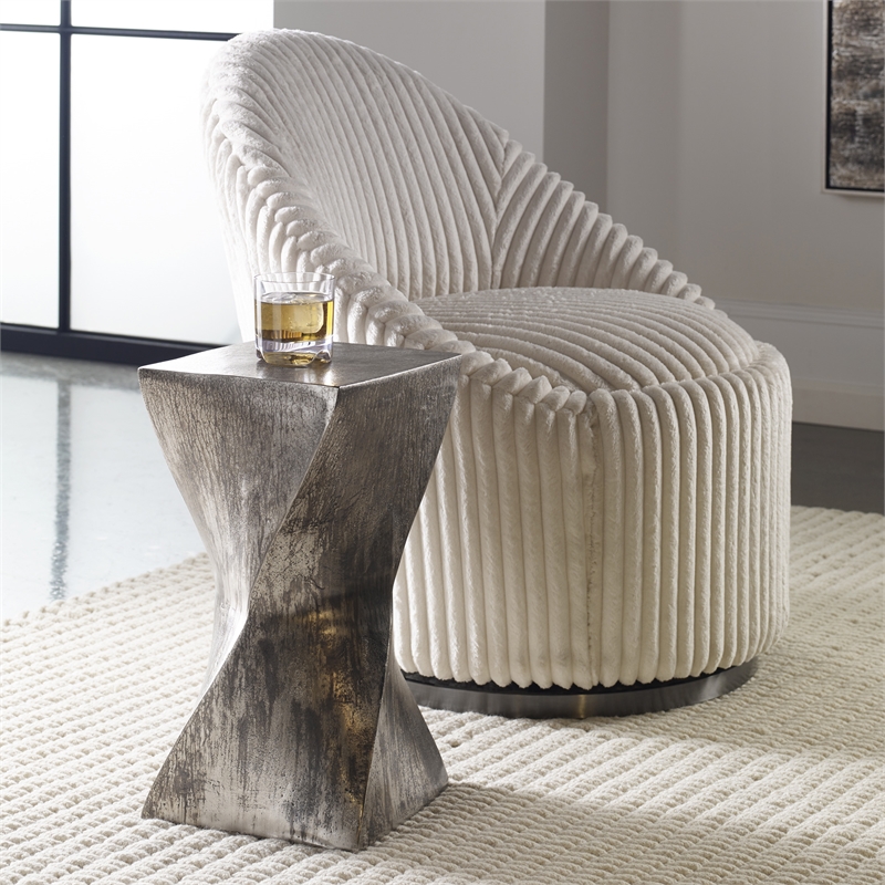 Uttermost Euphrates Contemporary Aluminum Accent Table in Tarnished Silver