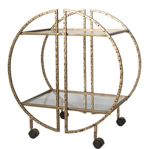 Uttermost Zelina Contemporary Glass and Iron Bar Cart in Antique Gold
