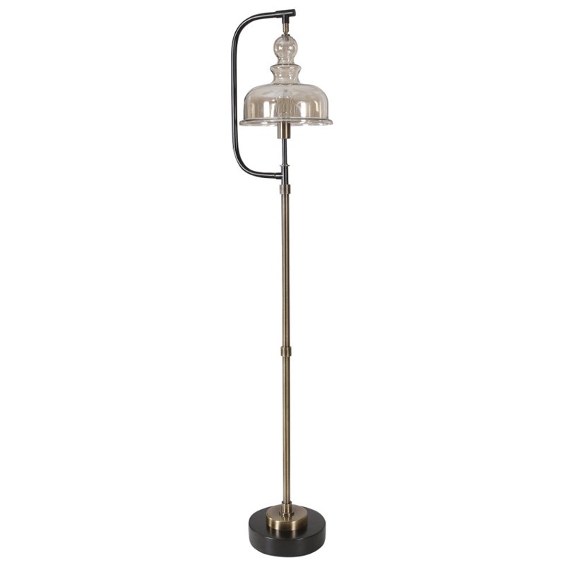 Uttermost Elieser Contemporary Steel and Glass Floor Lamp in Antique Brass
