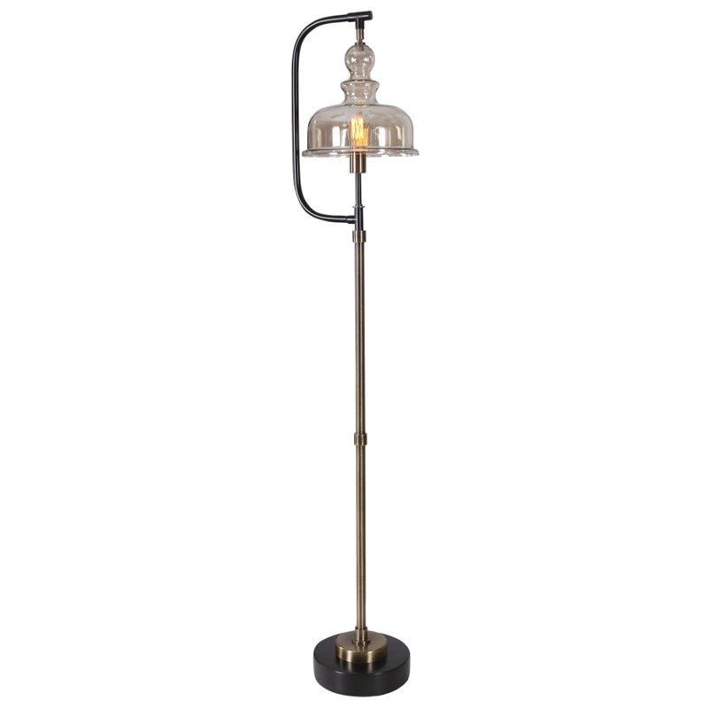 Uttermost Elieser Contemporary Steel and Glass Floor Lamp in Antique Brass