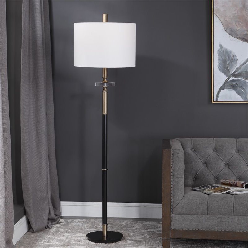 Uttermost Maud Traditional Steel Metal Floor Lamp in Aged Black/Antique Brass