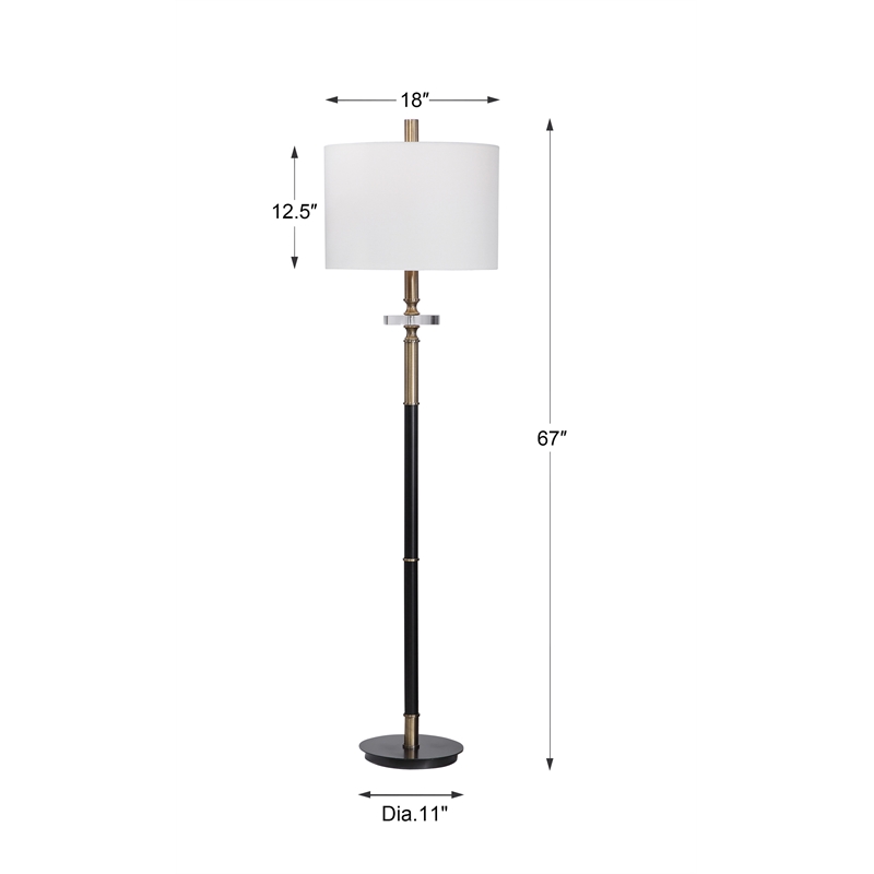 Uttermost Maud Traditional Steel Metal Floor Lamp in Aged Black/Antique Brass