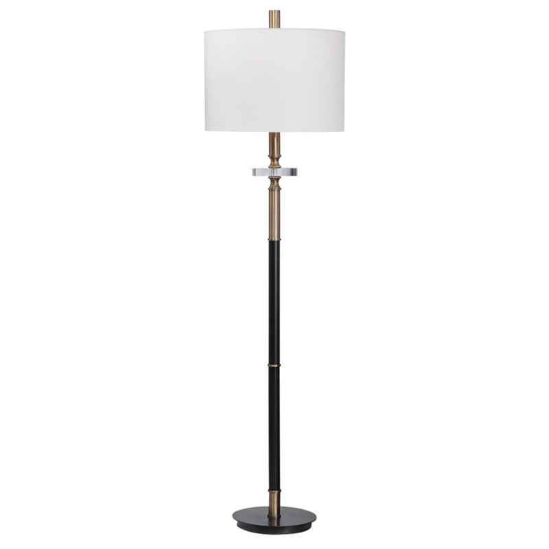 Uttermost Maud Traditional Steel Metal Floor Lamp in Aged Black/Antique Brass