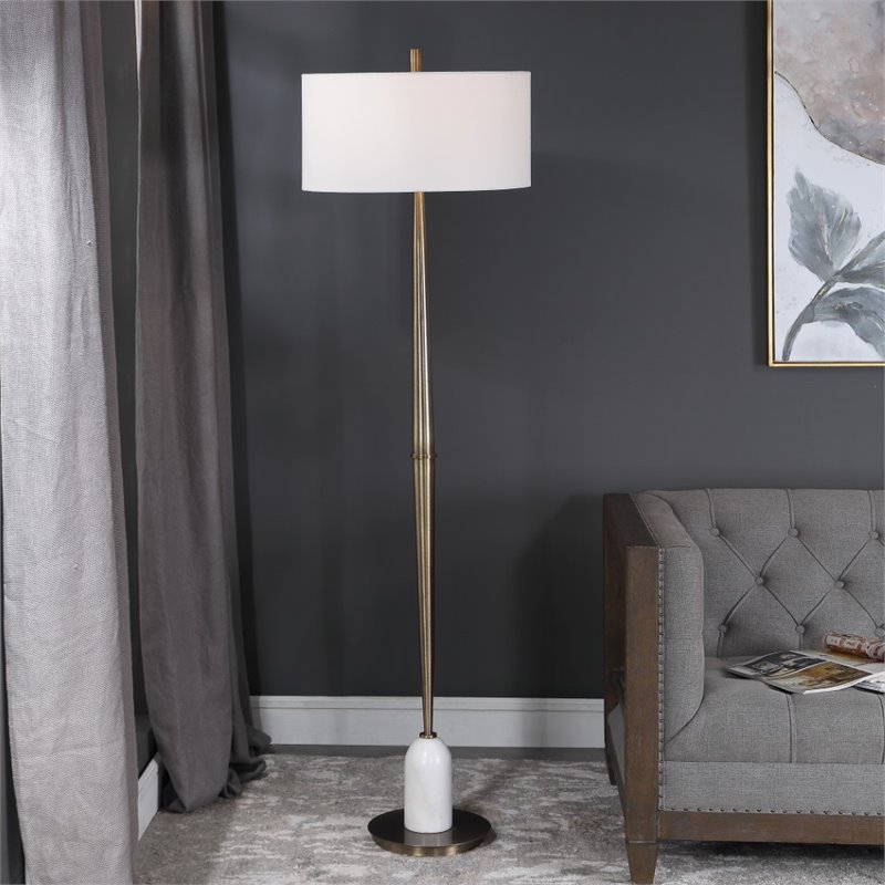 Uttermost Minette Transitional Steel Marble Fabric Floor Lamp in Antique Brass