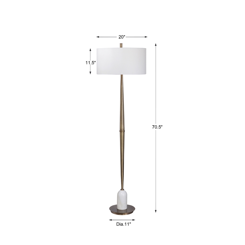 Uttermost Minette Transitional Steel Marble Fabric Floor Lamp in Antique Brass