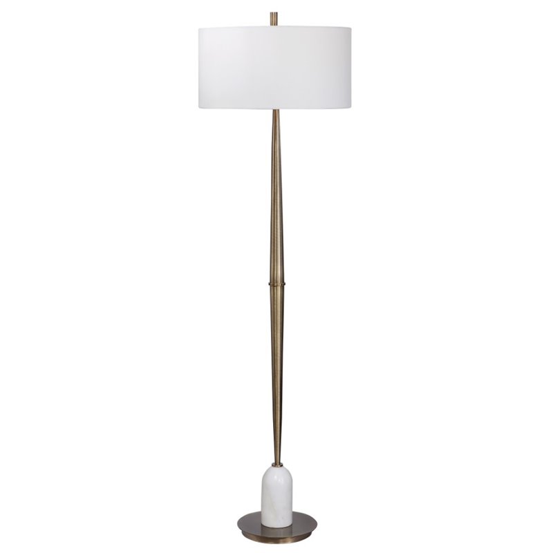 Uttermost Minette Transitional Steel Marble Fabric Floor Lamp in Antique Brass