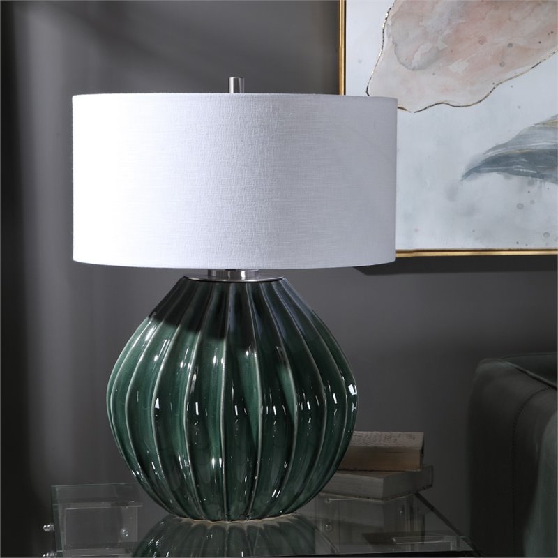 Uttermost Rhonwen Table Lamp In Emerald, Wyatt Glazed Ceramic Table Lamp