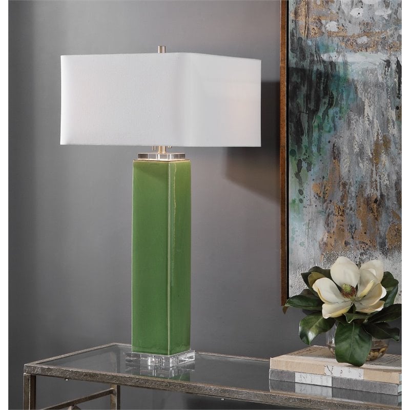 Uttermost Aneeza Ceramic and Crystal Table Lamp in Tropical Green/White